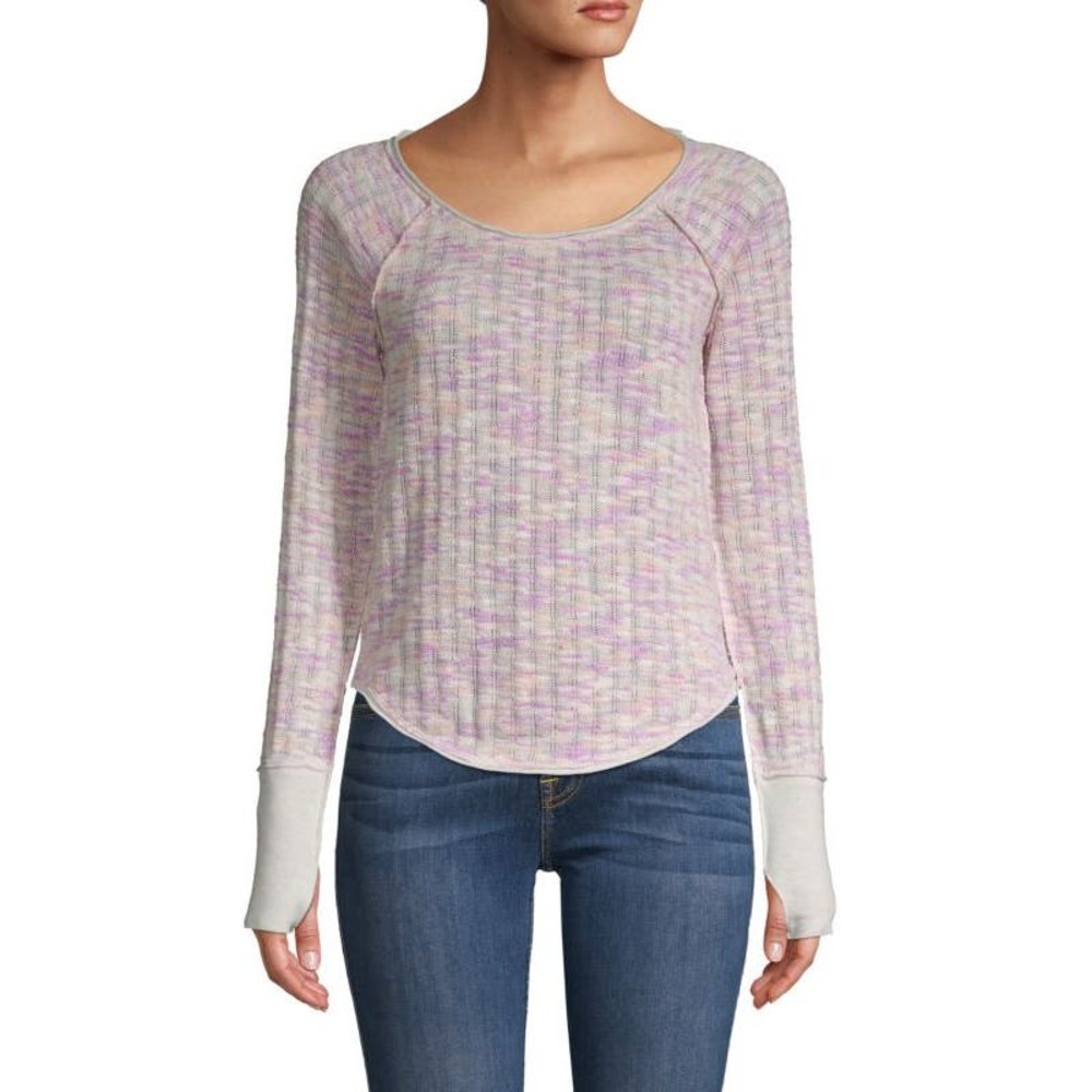 Free People We the Free Pink Combo Spaced Out Long Sleeve Cozy Knit Top Sz L
